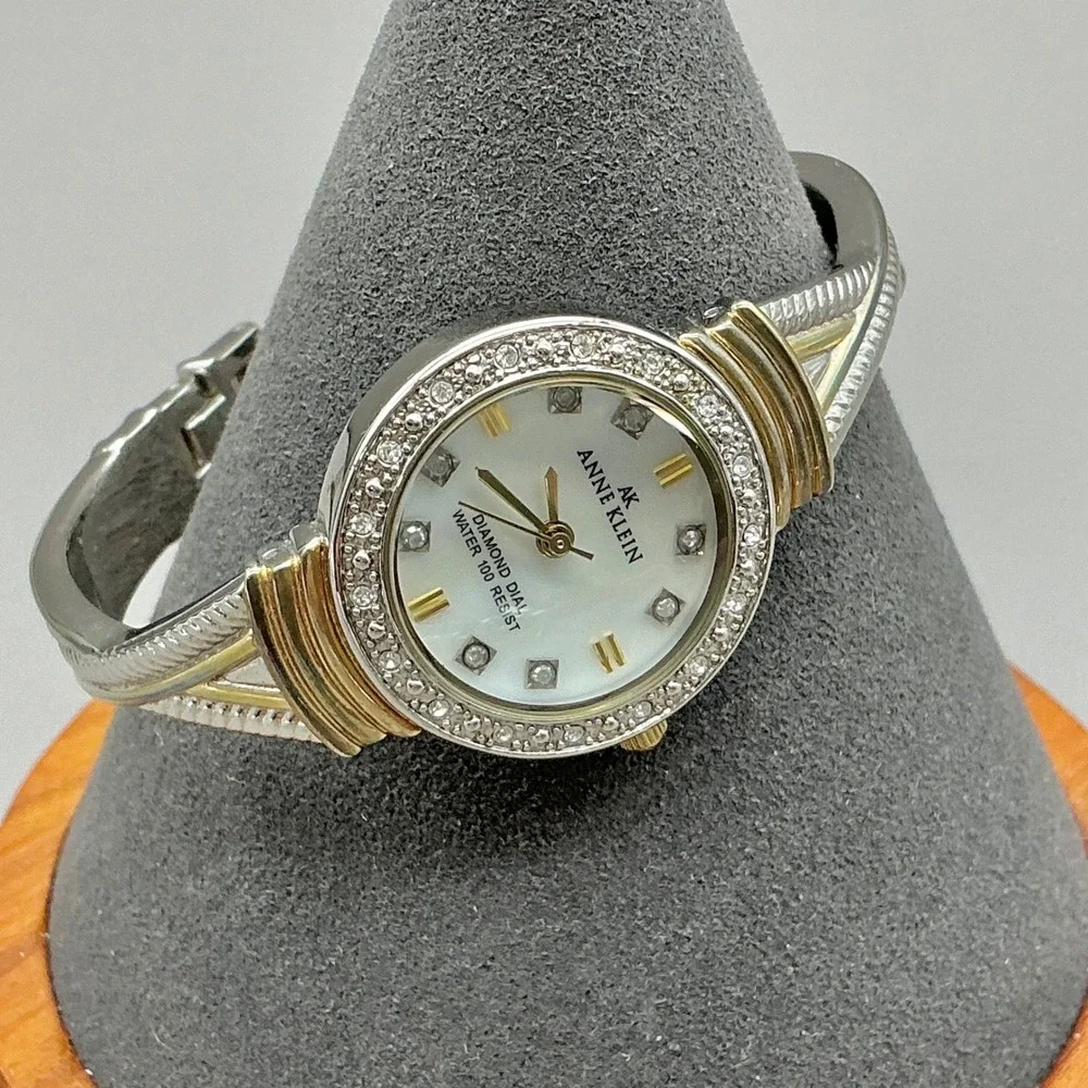 Anne Klein Watch Womens Diamond Dial Two Tone Bangle Bracelet 6